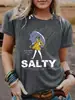 Camiseta de Manga Corta para Mujer Expresión Salada Chica con Bolso Sosteniendo un Paraguas Estampado Retro Lista para el Verano Camiseta de Manga Corta Casual con Cuello Redondo