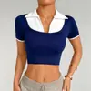Novo top de yoga estilo duas peças com gola polo de manga curta, justo, de secagem rápida, top atlético sem costura para uso casual, corrida e fitness