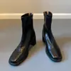 Versión de Piel de Vaca ~ Botines de Tacón Alto para Mujer Otoño e Invierno 2025 Nuevos Botines Estilo Martin de Punta Cuadrada para Mujeres Bajitas Botas Elegantes de Tacón Grueso Estilo Francés