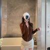 Jaqueta Cardigan de Tricô com Zíper Top Solto e Versátil para Mulheres Nova Coleção Primavera & Outono 2025 Estilo Preppy Coreano Gola Alta