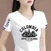 Liquidación Basura Comercio Exterior Cola Única Camiseta de Manga Corta para Mujer Holgada Talla Grande Cuello en V Manga Media Camisa Moderna Elegante
