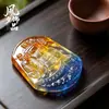Collar con Colgante de Hoja de Cristal de Colores con Colgante de Buda Guan Gong, Cadena Versátil para Suéter con Piedras de Colores Pixiu