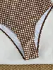 Bikini de una pieza sexy con estampado de cuadros de encaje estilo europeo y americano 2026, corte ajustado, espalda descubierta, tirantes desmontables para mujer