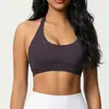 Sujetador deportivo cruzado sin costuras para mujer, que alisa la espalda, de corte ajustado, alta elasticidad, ajustado, con cuello halter, adecuado para correr, fitness y yoga