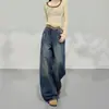 Jeans Scimitar Retro Americano para Mulheres, Tendência Outono e Inverno Versátil Novo Estilo Design Solto Calças de Pernas Largas