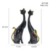 Decoración del Hogar Estilo Europeo con Veta de Madera Sintética, Pintura al Óleo de Gatos, Adornos de Animales Gato Pareja, Regalo de San Valentín Artesanía de Resina