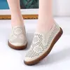 Otoño 2026 Nuevo Estilo Huecos Transpirables Zapatos de Piel Genuina Suave para Madres de Mediana Edad y Mayores Suela de Tendón de Vaca Antideslizante de Fondo Plano Sin Cordones
