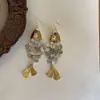 Brincos Artesanais com Franjas de Design Exclusivo para Mulheres, Pingentes de Orelha Retro em Formato de Peixe Estilo Europeu e Americano, Acessórios de Moda Exagerados de Luxo Leve