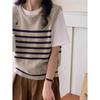 Estilo coreano contraste cor listrado gola redonda bordado malha colete top feminino simples all-match outono e inverno novo top outgoing