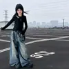 Conjunto de otoño para niña, look callejero de mezclilla, nueva colección primavera/otoño, tallas medianas a grandes, pantalones de pierna ancha con estampado de letras, conjunto de dos piezas, moderno
