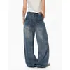Jeans de pierna ancha lavados con estampado de estrellas estilo americano para hombres y mujeres, pantalones versátiles casuales de moda de pierna ancha rectos hasta el suelo