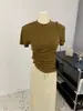 Camisa de base estilo boss primavera e outono gola alta pequena 2024 gola alta parcial cor sólida manga curta sem bolinhas simples versátil feminina