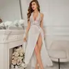 Xiyun Comércio Exterior Transfronteiriço Novo Estilo Europeu e Americano Lingerie Sexy, Vestido Longo Sexy de Renda com Fenda e Suspensório para Mulheres, Conjunto Sexy Atacado