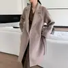 Casaco de Lã Dupla Face com Gola de Terno Alpaca Feminino Longo Outono e Inverno Leve Luxo Alto Padrão Solto Lã Superior Casaco