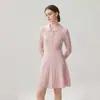 Vestido de cachemira grueso, semiabierto de cuello polo, con botones para mujer, perfecto para usar en capas o como prenda exterior en otoño e invierno