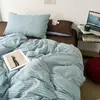 Juego de ropa de cama de cuatro piezas de algodón acolchado teñido en hilo estilo blogger de Ins, funda de edredón a rayas de algodón puro, juego de tres piezas para cama de dormitorio 4