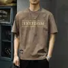 2025 Nueva Camiseta de Manga Corta para Hombre con Estampado de Marca de Moda de Verano Estilo Algodón Pesado Americano Cómoda y Versátil Camiseta de Cuello Redondo