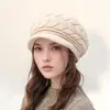 Gorro de Tricô Transfronteiriço de Inverno para Pessoas de Meia-Idade e Idosos, Forrado com Lã Sintética, Espesso, Quente, Chapéu e Luvas Protetores de Orelha, Boina de Lã da Moda para Mulheres
