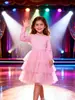 Vestido Pastel de Malla con Parches de Color Sólido de Manga Larga para Niñas Primavera y Otoño Transfronterizo, Vestido Dulce de Moda y Lindo