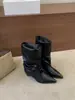 Botas apiladas de tacón de gato con punta afilada estilo retro 2026 de pierna ancha, nuevas botas cortas de otoño e invierno de moda sin cordones a media pantorrilla para mujer