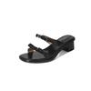 Sandalias informales de piel auténtica con lazo, estilo coreano, estilo fresco, para mujer, verano 2024, con tacón medio grueso y punta redonda