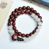 Pulseira de Sândalo Vermelho Folha Pequena, Contas Budistas, Pulseira de Casal Feminina, Joias Retrô Literárias, Acessórios Simples de Madeira Estilo Étnico