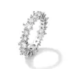 RAKOL Anillo de Zirconia Estilo Ins Europeo y Americano Transfronterizo con Diamante Rectangular y Cadena de Esmeralda Anillo de Diseño Hueco Joyería