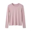 Camiseta interior de punto de lana Tencel estilo coreano para mujer, otoño, cuello redondo, manga larga, simple y básica, ligeramente ajustada