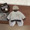 Sudadera de Felpa para Bebé Otoño e Invierno Elegante Camisa Base Rayada para Niños y Niñas, Ropa Infantil Gruesa Versátil