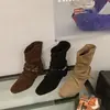 Botines mujer gamuza botas bonitas marrón tacón oculto otoño punta cuadrada retro caña corta western pliegues 2026 holgados