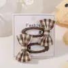 Presilha BB Xadrez com Laço Infantil para Meninas Versátil Tecido Floral Franja Lateral Presilha de Cabelo Acessórios de Cabelo 5105