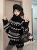 Suéter Negro y Blanco Estilo Coreano Estilo Perezoso para Mujer Primavera 2026 Nuevo Navidad Diseño Holgado Tejido Top
