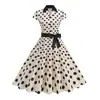Vestido estilo Hepburn Hong Kong estilo retro francés con cuello de camisa de lunares, venta transfronteriza de Amazon 2025