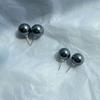 Aretes de Perlas Elegantes Elegantes Shi Jia Redondos Vintage Artificiales Textura Perla Negra Tahití Gris Plateado