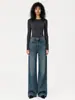 Ambiente relajado/jeans nuevos de otoño estilo vintage de cintura alta y pierna ancha para mujer, pantalones rectos holgados de largo hasta el suelo