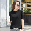 Camiseta de Mujer de Manga Media de Cinco Puntos 2024 Estilo Coreano Color Sólido Camiseta Básica para Mujer Tops Camiseta Casual para Mujer Venta al por Mayor