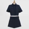 Conjunto Transfronterizo 2026 Verano Nuevo Estilo Coreano Elegante Ajustado Top de Solapa Corta y Shorts de Cintura Alta Conjunto de Dos Piezas para Mujer