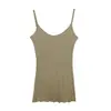 Top Camisola Ajustado Estilo Francés Wanwei para Mujer Primavera 2026 Nuevo Estilo Tirante Fino Borde Enrollado Chaleco de Punto P4065