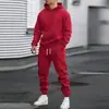 Conjunto de sudadera con capucha para hombre, nuevo, de otoño e invierno, transfronterizo 2025, conjunto deportivo casual de dos piezas de color liso