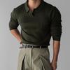 Camisa polo estilo coreano primavera 2024, suéter de solapa para hombre, manga larga, estilo Hong Kong, camisa de punto de color sólido, top