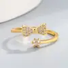 Anel de Dedo Índice de Celebridade da Internet Estilo Puro Desejo de Início de Primavera Transfronteiriço Tendência Estilo Fada Doce Super Brilhante Diamante Laço Anel Aberto