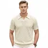 Comércio Exterior Roupas Masculinas Estilo Europeu e Americano Cor Sólida Malha Vazada Camisa Polo Verão Casual Gola Gaivota Manga Curta Camisa de Malha Sj0028