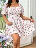 Vestido Impreso de AliExpress Transfronterizo Europeo y Americano Amazon con Estampado de Cerezas de Manga Corta Temu Talla Grande