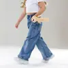Pantalones Largos Casuales Sueltos Estilo Coreano de Mezclilla Color Sólido con Cintura Elástica para Niñas, Otoño 2026, Nuevo Estilo, Simples y Versátiles