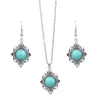 Moda Transfronteriza Personalidad Sencilla Temperamento Retro Bohemio Estilo Étnico Geométrico Turquesa Conjunto de Pendientes y Collar
