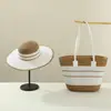 Bolso de Paja Estilo Mori Tejido para el Hombro Sombrero Set Verano Exterior Viaje Vacaciones Playa Bolso Tote
