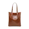 ¡Guau, bolso de mano de alta gama de cuero genuino para mujer, bolso de hombro vertical tipo tote de piel de vaca encerada al aceite de gran capacidad vintage