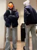Atacado do Fabricante Jaqueta de Voo Azul Marinho para Homens e Mulheres, Marca de Moda Americana Primavera e Outono Jaqueta de Casal, Jaqueta de Baseball com Gola Dobrável para Trabalho