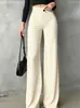 Calça social reta de cintura alta elegante para mulheres para comércio exterior transfronteiriço, novo modelo primavera e outono, com caimento fluido, modelagem slim, emagrecimento, calça de terno preta