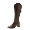 Botas de montar de caña alta para mujer, estilo francés, de piel sintética, con cremallera trasera, punta fina, tacón medio, tacón grueso, 2026, botas de caña alta elegantes y estilizadas